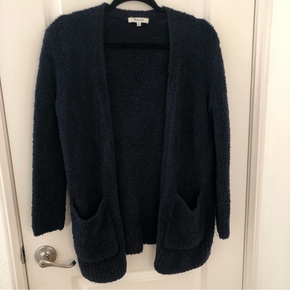 Madewell Teddy Navy Blue Fuzzy Open Front Cardigan XS Relaxed Roomy Oversized - Picture 5 of 14